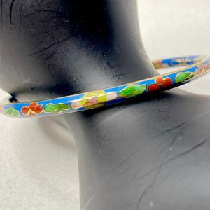 Vintage Thin Flower Cloisonne Bangle Bracelet Painted Metal